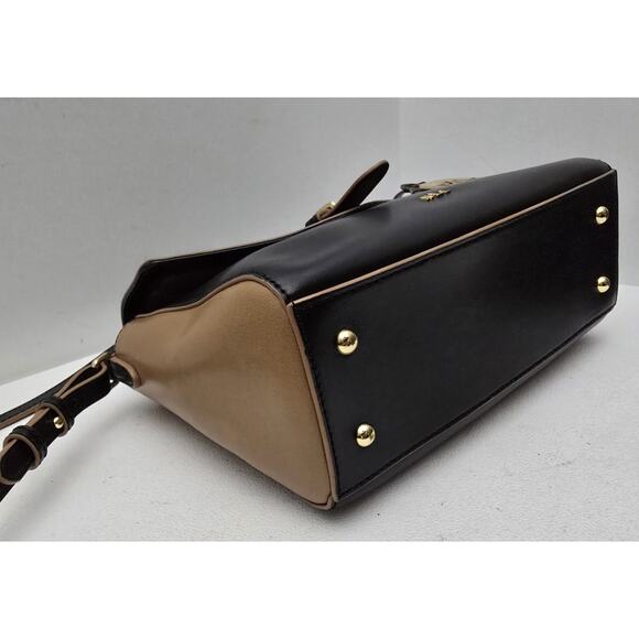 Lauren Ralph Lauren Raquel Medium Messenger Bag Leather Black Tan Trim $249 - Picture 9 of 14